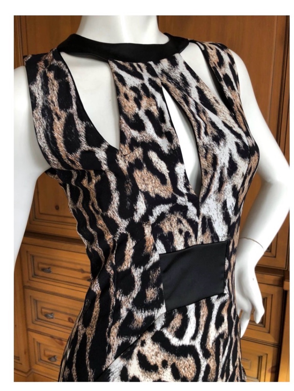 JUST CAVALLI by Roberto Cavalli Long Leopard Brown Print Cutout Dress Gown Large - Picture 10 of 10